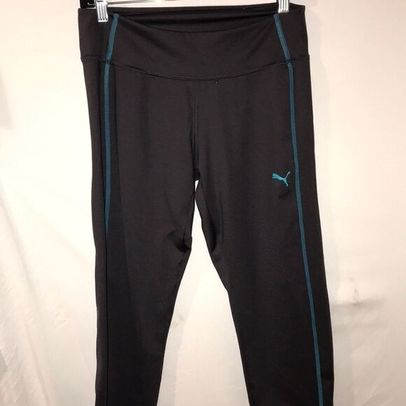 Puma Girls Black Blue Cell Dry Elasticized Waistband Leggings Size Large - Picture 1 of 7